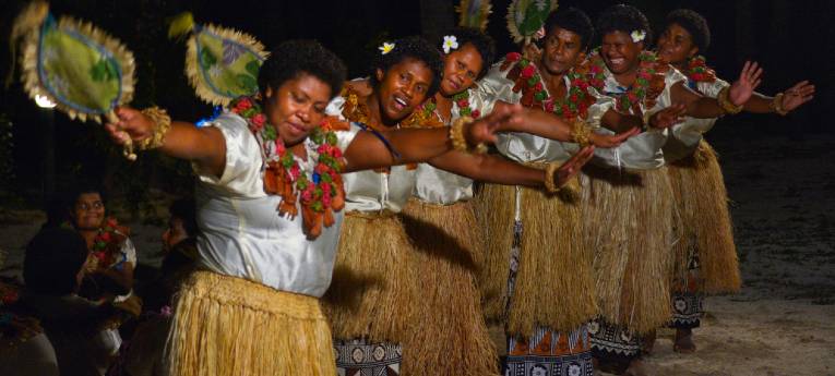Image of Fijian women dancing traditional female dance Meke